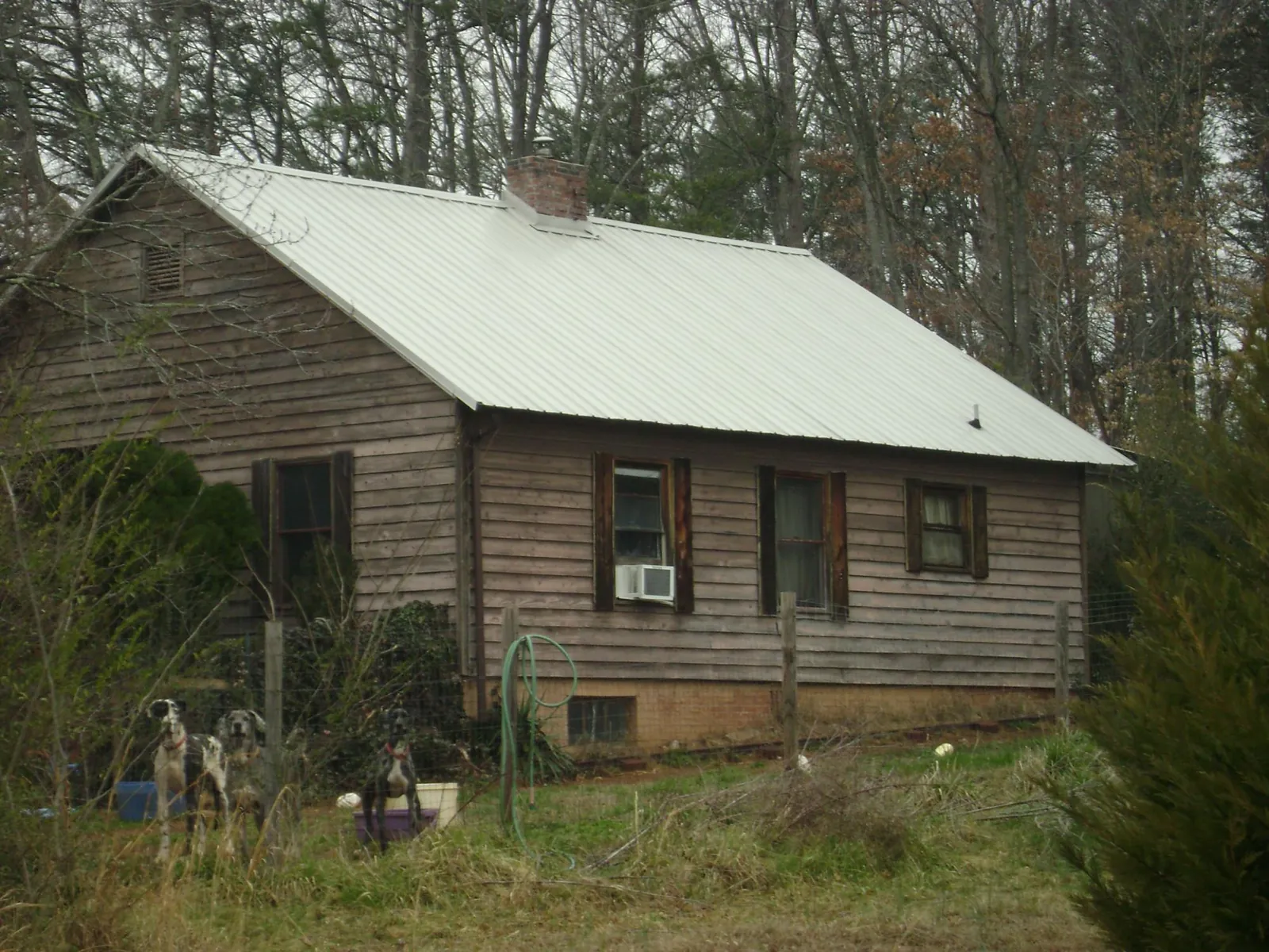 White metal roof on an old wood sided farmhouse, from a Metal Roof Installation job in Achille